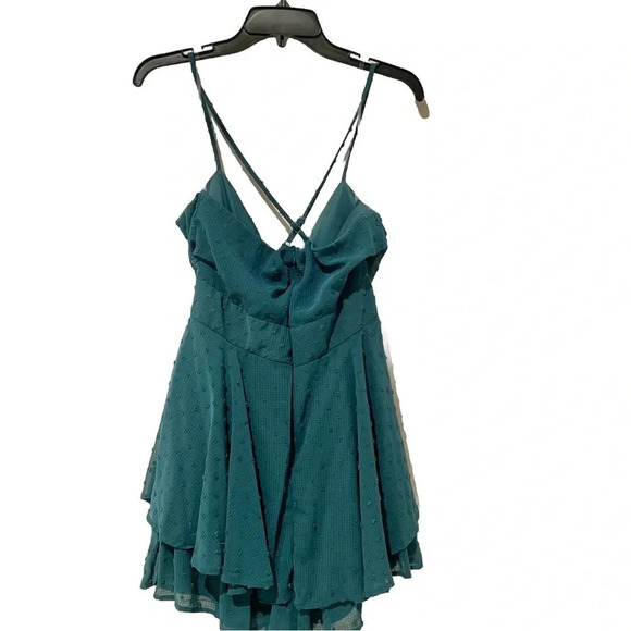 NWT Allison & Kelly Waist Tie Ruffle Hem Romper Size XL Teal Spaghetti Straps - Picture 4 of 12